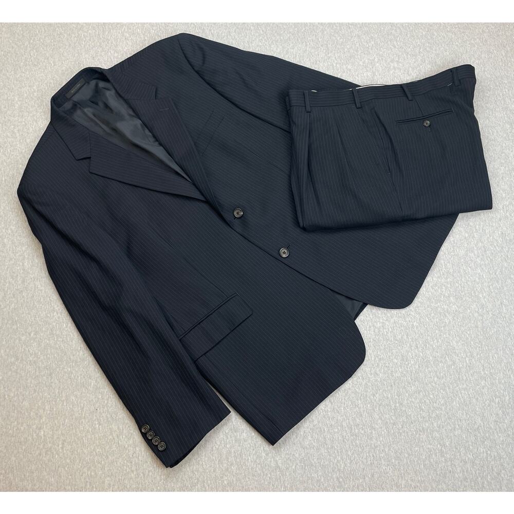 Lauren Ralph Lauren Suit Men 43R Navy Blue 100% Wool Pinstripe Pants 40 x 27